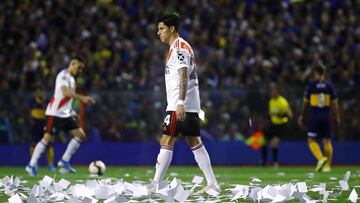 BUENOS AIRES, ARGENTINA - OCTOBER 22: Enzo Perez of River Plate warms up pior the Semifinal second leg match between Boca Juniors and River Plate as part of Copa CONMEBOL Libertadores 2019 at Estadio Alberto J. Armando on October 22, 2019 in Buenos Aires, Argentina. (Photo by Marcos Brindicci/Getty Images)