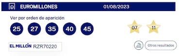 Euromillones: comprobar los resultados del sorteo de hoy, martes 1 de agosto