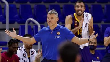 Sarunas Jasikevicius, entrenador del Bar&ccedil;a, durante la final de la Liga Catalana ante el Andorra.