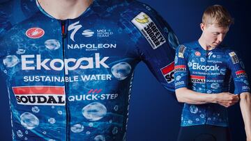 Imagen del maillot con el que el Soudal Quick-Step competirá en la Nokere Koerse, destacando el patrocinio de Ekopak.