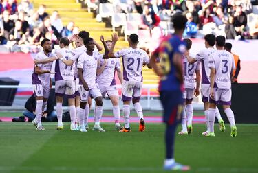 Los jugadores del Girona celebran el 1-1 de Danjuma. 