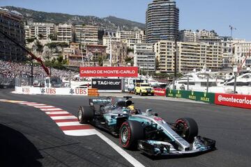 Lewis Hamilton in action during the Monaco Formula One Grand Prix.