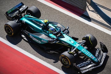 Aston Martin's Spanish driver Fernando Alonso drives during the first day of the Formula One pre-season testing at the Bahrain International Circuit in Sakhir on February 21, 2024. (Photo by Andrej ISAKOVIC / AFP)