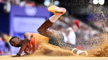 Jordan Díaz, en su único intento en la clasificación de triple en París.