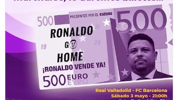 Tuit de la federación de peñas anunciando el reparto de 60.000 billetes con la cara de Ronaldo.