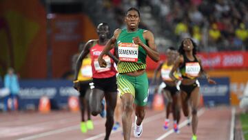 (FILES) South Africa's Caster Semenya competes in the athletics women's 800m final during the 2018 Gold Coast Commonwealth Games at the Carrara Stadium on the Gold Coast on April 13, 2018. A top European court will decide on July 10, 2025 whether double Olympic champion Caster Semenya can be required to lower her testosterone levels to compete as a woman, in a key decision on contested gender testing. The European Court of Human Rights' decision comes after a row engulfed the 2024 Paris Olympics over the gender of an Algerian boxing champion. (Photo by SAEED KHAN / AFP)