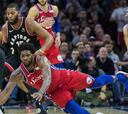 Los Raptors noquean a unos Sixers muy cortos de efectivos