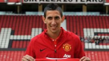 Di Mar&iacute;a, durante la presentaci&oacute;n con el Manchester United.