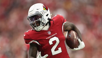 GLENDALE, ARIZONA - SEPTEMBER 25: Wide receiver Marquise Brown #2 of the Arizona Cardinals runs with the football after a reception against the Los Angeles Rams during the first half of the NFL game at State Farm Stadium on September 25, 2022 in Glendale, Arizona. (Photo by Christian Petersen/Getty Images)