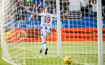 Diego García celebra el gol que le hizo al Alcorcón el pasado domingo. 