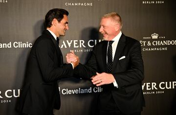 Roger Federer y Boris Becker durante la alfombra negra de la ceremonia inaugural de la Laver Cup celebrada en el Uber Arana de Berlin.