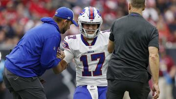 HOUSTON, TX - OCTOBER 14: Josh Allen #17 of the Buffalo Bills is tended to by the training staff in the second half against the Houston Texans at NRG Stadium on October 14, 2018 in Houston, Texas.   Tim Warner/Getty Images/AFP
 == FOR NEWSPAPERS, INTERNET