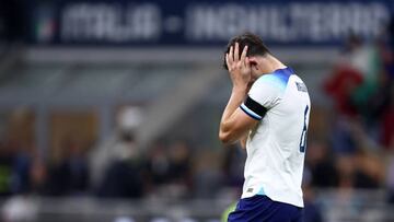 MILAN, ITALY - SEPTEMBER 23: Harry Maguire of England looks dejected during the UEFA Nations League League A Group 3 match between Italy and England at San Siro on September 23, 2022 in Milan, Italy. (Photo by Sportinfoto/DeFodi Images via Getty Images)