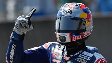 15 July 2017, Germany, Hohenstein-Ernstthal: German motorcycle Grand Prix, Moto3 at the Sachsenring: Jorge Martin (Spain, Del Conca Gresini Moto3) celebrates after his win. Photo: Hendrik Schmidt/dpa-Zentralbild/ZB *** Local Caption *** .