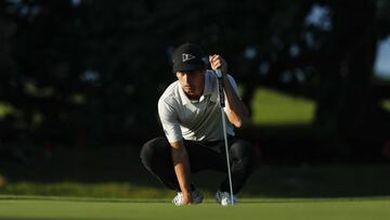 Joaquin Niemann, of Chile, lines up a putt on the 11th green during the second round of the Sony Open golf tournament Friday, Jan. 15, 2021, at Waialae Country Club in Honolulu. (AP Photo/Jamm Aquino)