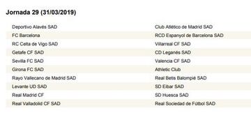 Calendario completo con las 38 jornadas de LaLiga 2018/2019