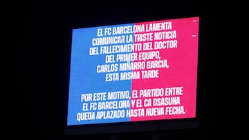 The Barcelona game against Osasuna was suspended moments before kick-off.