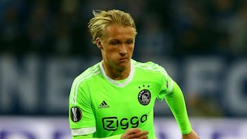 El delantero dané sdel Ajax, Kasper Dolberg, durante un partido.