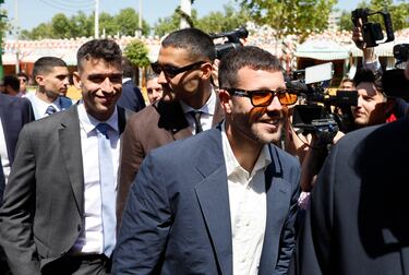 Aitor Ruibal a su llegada junto a sus compañeros.