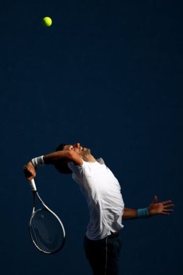 Novak Djokovic durante el servicio en el partido contra Denis Istomin.