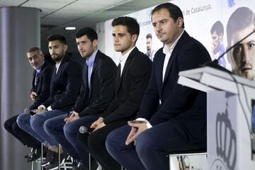 02/02/17 ACTO DE RENOVACION DE LOS CANTERANOS DEL ESPANYOL  MARC NAVARRO  AARON  MELENDO  JORDI LARDIN EN PRIMER PLANO