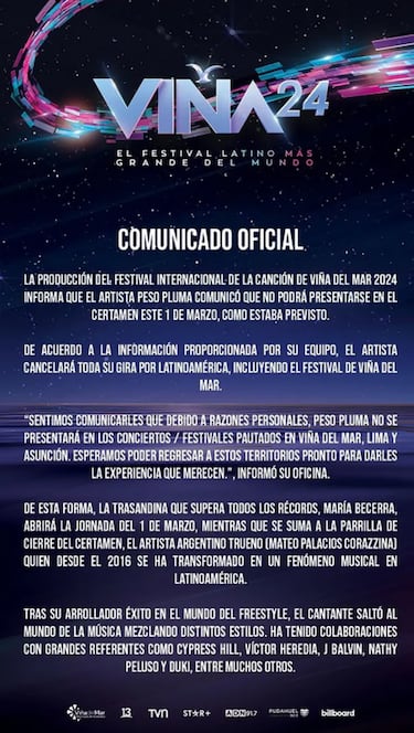 Los motivos por los que Peso Pluma canceló presentación en Viña del Mar 2024