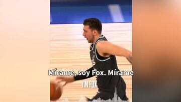 Doncic jugó con un micro en la camiseta: atentos al vacile que tiene con Nowitzki por la edad