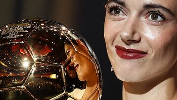 Barcelona's Spansih midfielder Aitana Bonmati receives the Woman Ballon d'Or award during the 2024 Ballon d'Or France Football award ceremony at the Theatre du Chatelet in Paris on October 28, 2024. (Photo by FRANCK FIFE / AFP)