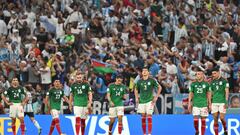 Mexico's players react during the Qatar 2022 World Cup Group C football match between Argentina and Mexico at the Lusail Stadium in Lusail, north of Doha on November 26, 2022. (Photo by Glyn KIRK / AFP)