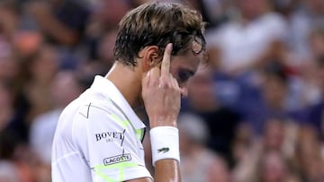 NEW YORK, NEW YORK - AUGUST 30: Daniil Medvedev of Russia gestures during his Men&#039;s Singles third round match against Feliciano Lopez of Spain on day five of the 2019 US Open at the USTA Billie Jean King National Tennis Center on August 30, 2019 in Queens borough of New York City.   Matthew Stockman/Getty Images/AFP