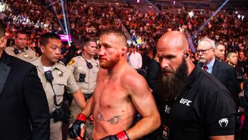 Justin Gaethje después del KO de Max Holloway en el UFC 300 en el T-Mobile Arena de Las Vegas.