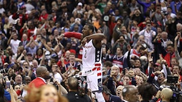 John Wall celebra la victoria en el sexto partido de su eliminatoria ante los Celtics.