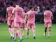 MIAMI, FLORIDA - APRIL 04: Lionel Messi #10 of Inter Miami CF celebrates after scoring the team's first goal during the MLS match between Inter Miami CF and Austin FC at Nu Stadium on April 04, 2026 in Miami, Florida. Tomas Diniz Santos/Getty Images/AFP (Photo by Tomas Diniz Santos / GETTY IMAGES NORTH AMERICA / Getty Images via AFP)