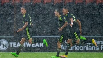 El Juvenil A del Real Madrid, celebrando uno de los tantos ante el Celtic.
