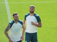 Einar Galilea, durante un entrenamiento del Málaga.