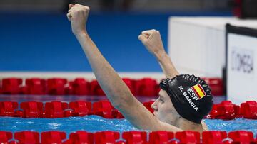 Nicolas Garcia celebra su actuaci&oacute;n en las semifinales de los 200 metros espalda.