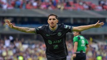 Diego Valdés celebra su gol 2-0 de America durante el partido America vs Toluca, correspondiente a la jornada 11 del Torneo Clausura Grita Mexico C22 de la Liga BBVA MX, en el Estadio Azteca, el 20 de Marzo de 2022.