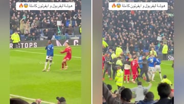 El feo gesto que la TV se &comi車*: as赤 se inici車 la macropelea del Liverpool y el Everton