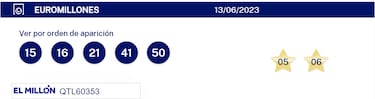 Euromillones: comprobar los resultados del sorteo de hoy, martes 13 de junio