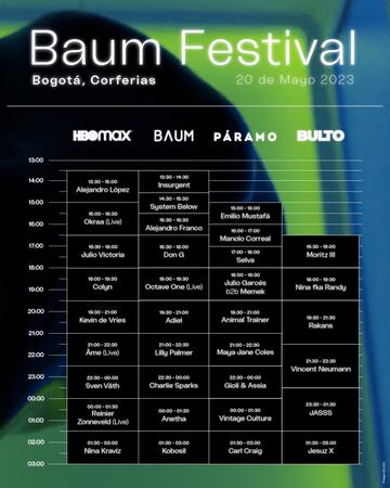 Programación oficial del primer día del Baum Festival 2023.