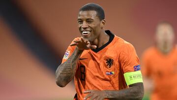 AMSTERDAM, NETHERLANDS - NOVEMBER 15: Georginio Wijnaldum of Netherlands celebrates after scoring his team's first goal during the UEFA Nations League group stage match between Netherlands and Bosnia-Herzegovina at Johan Cruijff Arena on November 15,