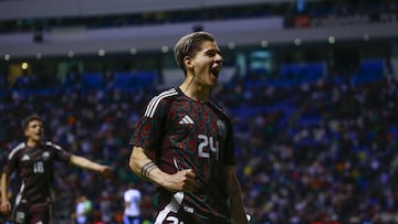 Santiago Munoz celebrates his goal 1-0 of Mexico during the friendly match between Mexico U-23 (Mexican National Team) and Argentina U-23, at Cauhtemoc Stadium, Puebla, Puebla, Mexico, on March 25, 2024.
