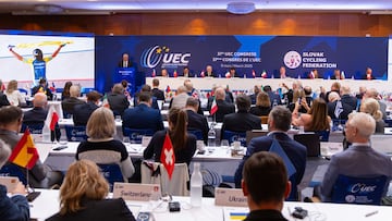 Imagen del Congreso de la Unión Europea de Ciclismo (UEC), donde el presidente de la RFEC José Vicioso fue elegido entre los 15 candidatoe europeos al Comité Directivo de la UCI.