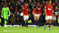 FILE PHOTO: Soccer Football - Carabao Cup - Fourth Round - Manchester United v Newcastle United - Old Trafford, Manchester, Britain - November 1, 2023 Manchester United's Harry Maguire, Casemiro and teammates look dejected after conceding their second goal, scored by Newcastle United's Lewis Hall REUTERS/Molly Darlington NO USE WITH UNAUTHORIZED AUDIO, VIDEO, DATA, FIXTURE LISTS, CLUB/LEAGUE LOGOS OR 'LIVE' SERVICES. ONLINE IN-MATCH USE LIMITED TO 45 IMAGES, NO VIDEO EMULATION. NO USE IN BETTING, GAMES OR SINGLE CLUB/LEAGUE/PLAYER PUBLICATIONS./File Photo