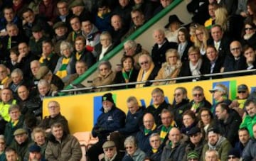 NORWICH, ENGLAND - JANUARY 23:  Norwich City joint majority shareholder Delia Smith (centre) looks on during the Barclays Premier League match between Norwich City and Liverpool at Carrow Road stadium on January 23, 2016 in Norwich, England. (Photo by Ste
