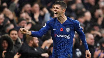 Soccer Football - Premier League - Chelsea v Crystal Palace - Stamford Bridge, London, Britain - November 9, 2019  Chelsea&#039;s Christian Pulisic celebrates scoring their second goal   Action Images via Reuters/Tony O&#039;Brien  EDITORIAL USE ONLY. No 