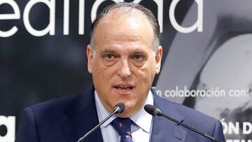 Javier Tebas, satisfecho por el récord mundial de asistencia al partido de Liga Iberdrola entre Atlético y Barcelona.
