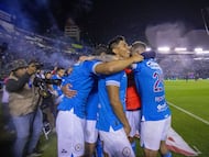 Angel Sepulveda celebrates his goal 3-0 of Cruz Azul during the Quarter final second leg match between Cruz Azul and Tijuana as part of the Liga BBVA MX, Torneo Apertura 2024 at Ciudad de los Deportes Stadium on November 30, 2024 in Mexico City, Mexico.