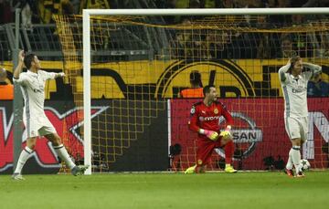 Real Madrid's Portuguese forward Cristiano Ronaldo (c) reacts to his disallowed goal