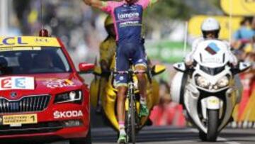 El ciclista español Rubén Plaza, del equipo Lampre Mérida, se impone en la decimosexta etapa del Tour de Francia.